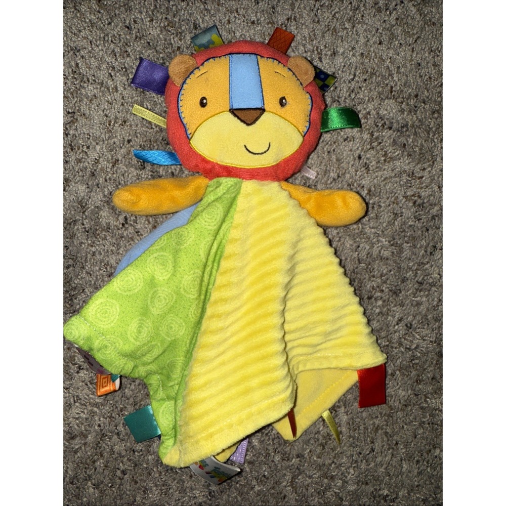 Taggies Plush Patchkin Lion Colorful Lovey 14"Security Blanket W/ Sensory Tags